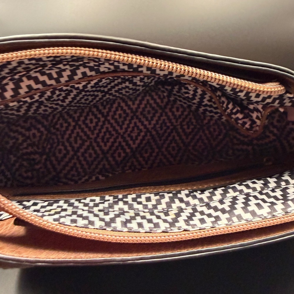 Ampere Creations Vegan Leather Crossbody Bag Brown Braided Flap Adjustable Strap - Picture 6 of 10